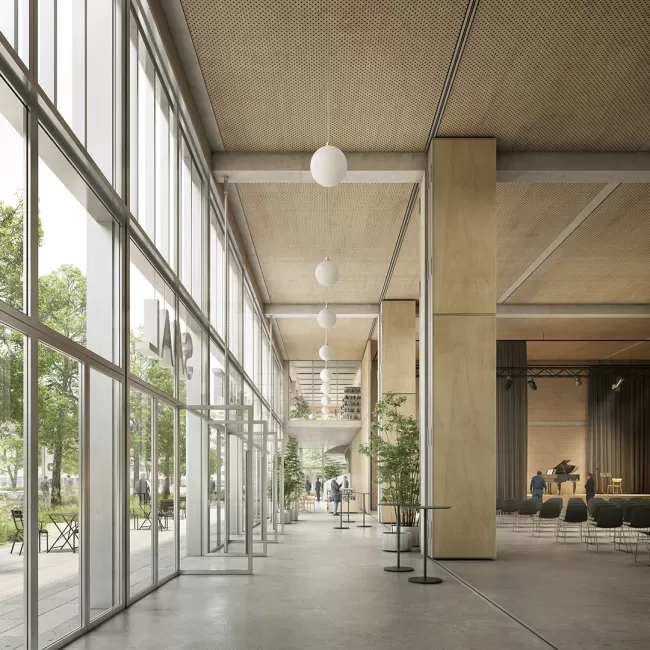 Blick vom Foyer und der Passage in die Aula., Bild: Filippo Bolognese Images